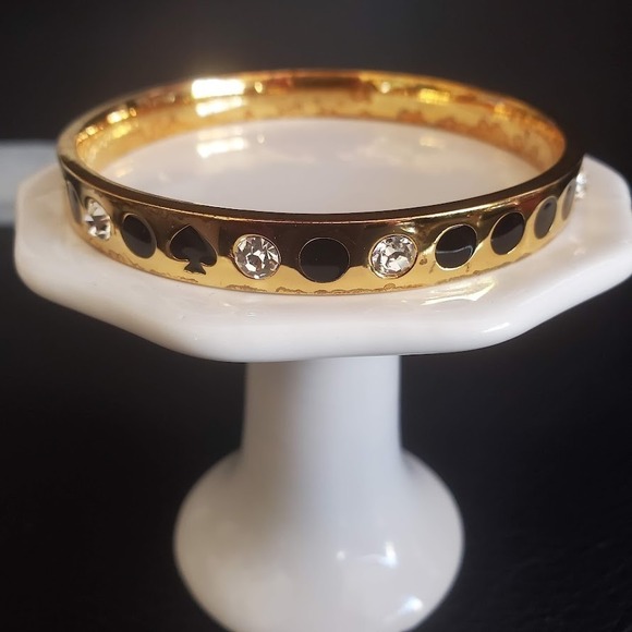 Kate Spade Spot the Spade Bangle Gold Plated Black Enamel and Crystal Accents - Picture 4 of 8